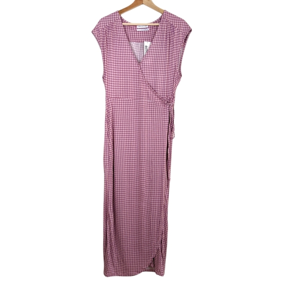Urban Outfitters Zina Pink Check Sleeveless Wrap Midi Dres - Picture 5 of 15